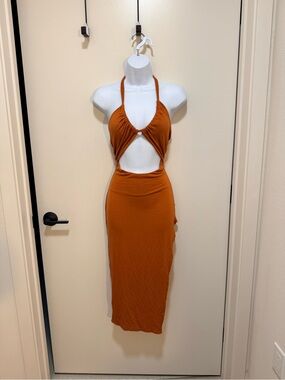 Halter Cutout Midi Dress in Rust